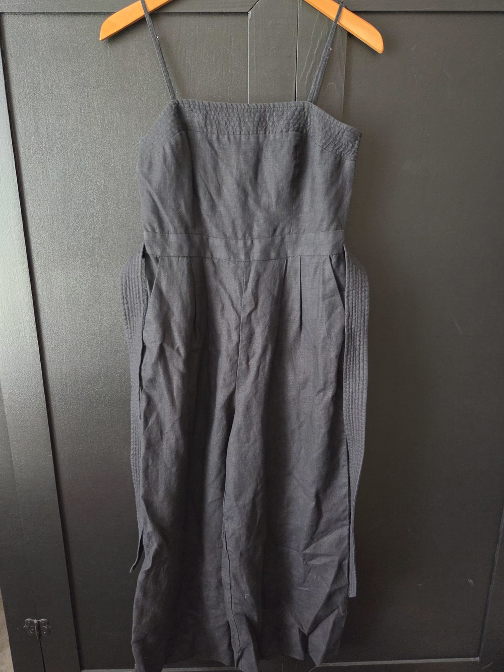 J. Crew Women's Black Spaghetti Strap Linen Wide-Leg Capri Jumpsuit ~ Size 2